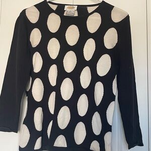 Talbots Vintage Polka Dot Knit Top | Black & Ivory Graphic Print | M